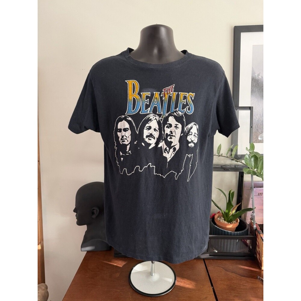 Vintage 70s The Beatles Band T Shirt Hanes USA Single Stitch Black Large RARE
